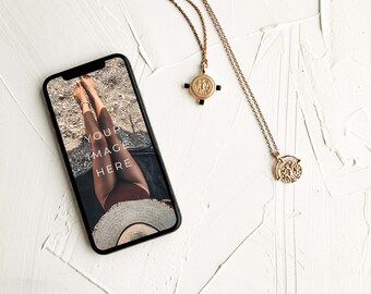 iPhone X mockup with jewelry