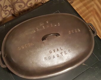 Antique Griswold #9 Cast Iron Oval Dutch Oven Roaster W Trivet & Lid - RARE