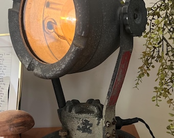 Vintage Industrial Pyle-National Explosion Proof Spotlight Table Lamp with Dimmer Switch - Restored Cast Metal Nautical Searchlight Accent