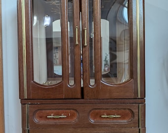 Vintage Wooden Jewelry Armoire Music Box, Plays When You Wish Upon a Star, Retro Cabinet with Drawers & Necklace Carousel