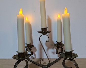 Vintage Brass 5 Arm Candelabra, Taper Candle Holder Centerpiece, Antique Brass Candelabra, Scrollwork Metal Candle Holder