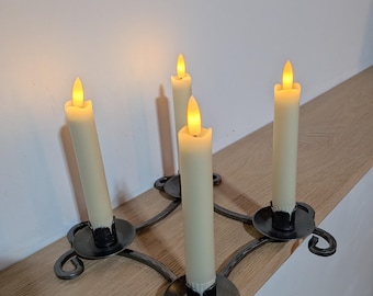 Vintage Swedish Ljusstake "Dala" 4 Taper Candle Holder in Original Box, Scandinavian Black Metal Advent Candelabra Centerpiece