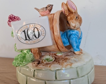 Vintage 1993 Beatrix Potter Peter Rabbit 100th Anniversary Musical Figurine | Schmid Ceramic Music Box | Flower Pot & Bird