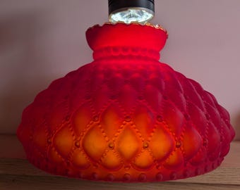 Vintage Red Satin Glass Lamp Shade, Diamond Quilted Frosted Ruby Glass Student Hurricane Lamp Shade, 10" Base Replacement Globe
