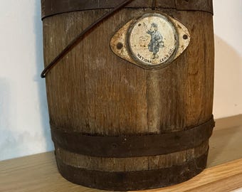Cubo de madera antiguo para pintar con la marca Dutch Boy, National Lead Co. Publicidad primitiva