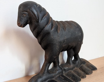 Vintage Marked "B" Cast Iron Sheep Doorstop, Antique Heavy Lamb Figurine, Primitive Farmhouse Home Decor, Rustic Bookend Paperweight