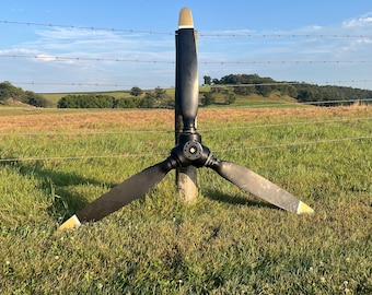 Vintage 3-Blade Airplane Propeller, Metal Aircraft Prop Decor, Aviation Wall Art, Industrial Salvage, Rustic Hangar Man Cave Decor