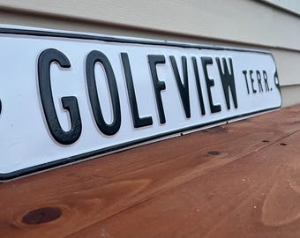 Vintage Golfview Terrace Embossed Metal Street Sign – 1950s–1960s Highway Road Sign