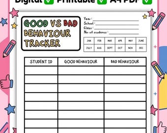Good Vs Bad Behaviour Tracker (School Edition) | Digital & Printable A4 PDF | For Teachers
