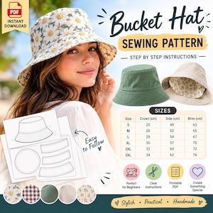 Bucket Hat PDF Sewing Pattern | Beginner Friendly, Multi-Size (S-3XL) (Digital Download)