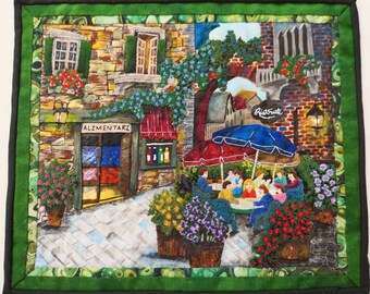 Art Quilt Wall Hanging Fiber Art Small Town Scenery Small Art Handmade Art Wall Hanging Home Decor Gifts for Office for Her No-161