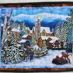 Small Art Quilt Fiber Art Quilt Christmas Scenery Small Town Scenery Small Wall Hanging Winter Landscapes Home Decor Gifts for Her No-163