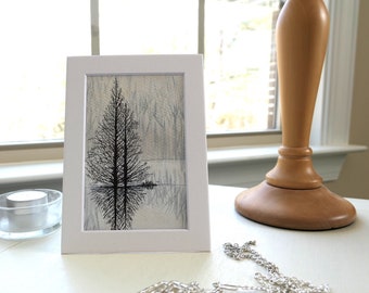 Small Original Watercolor Painting Reflection of Tree Hand Painted Watercolor Picture Small Space Wall Art Home Decor Gift for Her WC-047