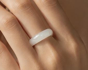 Natural Type A Jadeite Ring, Solid Stone Band, Polished Minimalist Unisex Jewelry