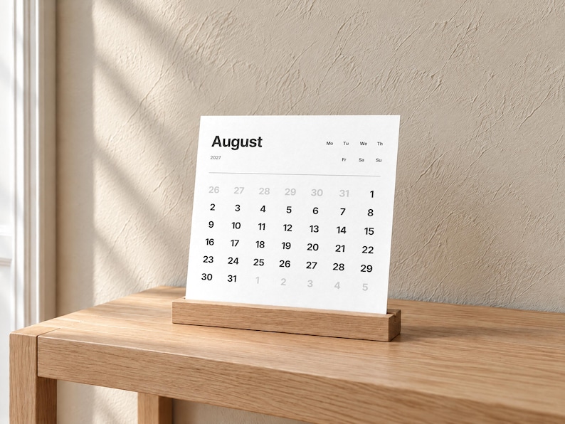 Light Printable Desk Calendar | 2027 Minimalist PDF, Square/a5/us ...