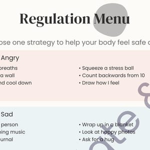 Emotional Regulation Menu for Kids | Coping Skills Printable PDF (Digital Download)