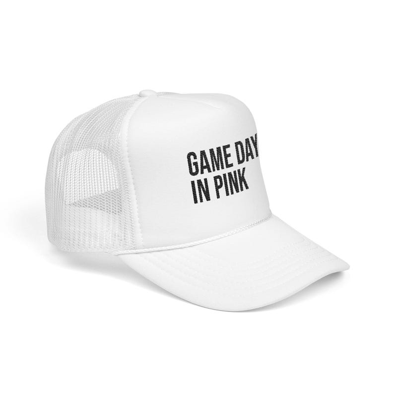 Pink Game Day Trucker Hat, Embroidered Women's Sports Cap, Pink Out Football Outfit image 6