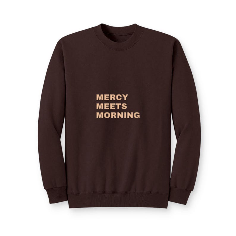 Bluza z kapturem Mercy Meets Morning Christian Puff, okrągły dekolt z wypukłym napisem Faith, prezent motywacyjny dla kobiet zdjęcie 3