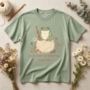 Funny Crochet Frog Shirt, Yarn Lover Gift, Cottagecore Comfort Colors Tee image 1