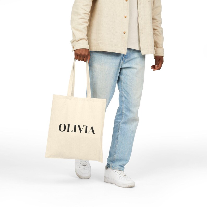 Personalized Name Tote Bag, Custom Cotton Canvas, Minimalist Everyday Book Bag image 3