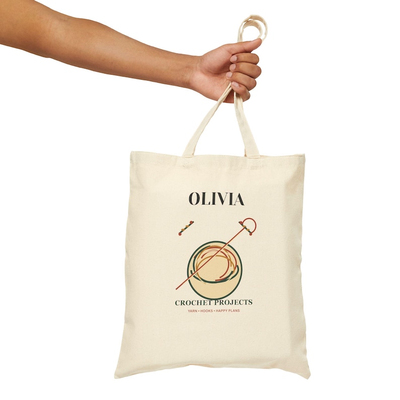 Personalized Crochet Tote Bag, Custom Name Yarn Lover Gift, Cotton Project Carry Bag image 4
