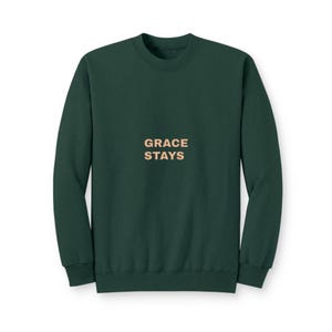 Grace Stays Christian Puff Sweatshirt, Raised Text Faith Crewneck for Women, Christian Encouragement Gift image 2