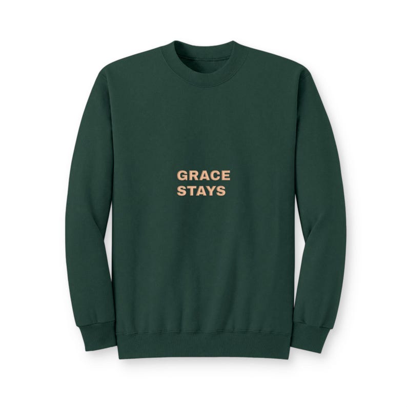 Grace Stays Christian Puff Sweatshirt, Raised Text Faith Crewneck for Women, Christian Encouragement Gift image 2