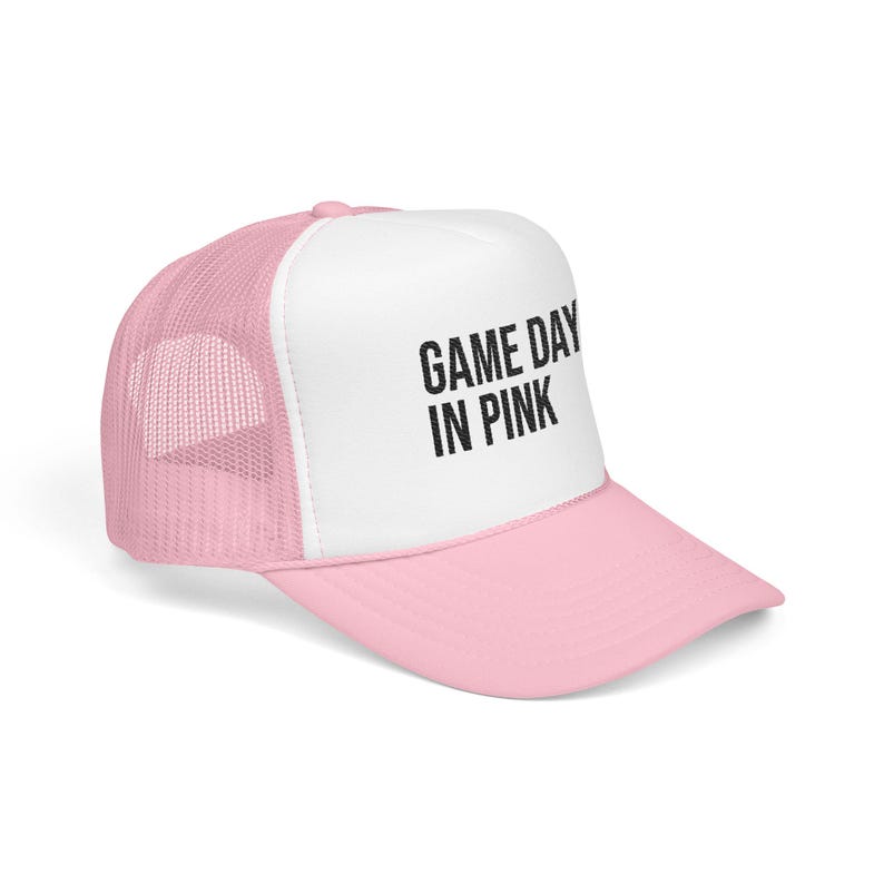 Pink Game Day Trucker Hat, Embroidered Women's Sports Cap, Pink Out Football Outfit image 5