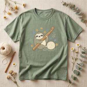 Crochet Sloth T-Shirt, Take It Slow and Crochet Tee, Funny Crocheter Gift for Women, Comfort Colors Shirt image 1