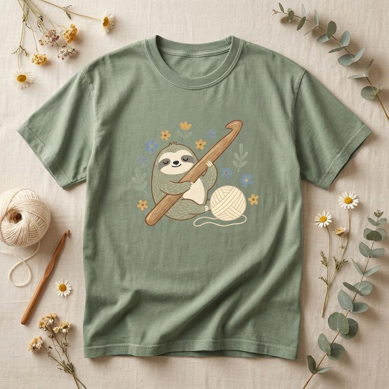 Crochet Sloth T-Shirt, Take It Slow and Crochet Tee, Funny Crocheter Gift for Women, Comfort Colors Shirt image 1