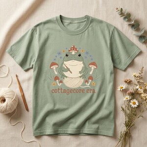 Cute Toad Crochet Shirt, Cottagecore Frog Crocheting Tee, Funny Crocheting Gift for Women, Mushroom Frog Comfort Colors Graphic Tee image 1