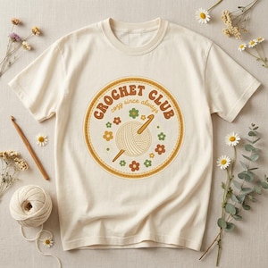 Crochet Club Retro Graphic Tee, Cottagecore Yarn Lover Gift image 1