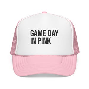 Pink Game Day Trucker Hat, Embroidered Women's Sports Cap, Pink Out Football Outfit image 2