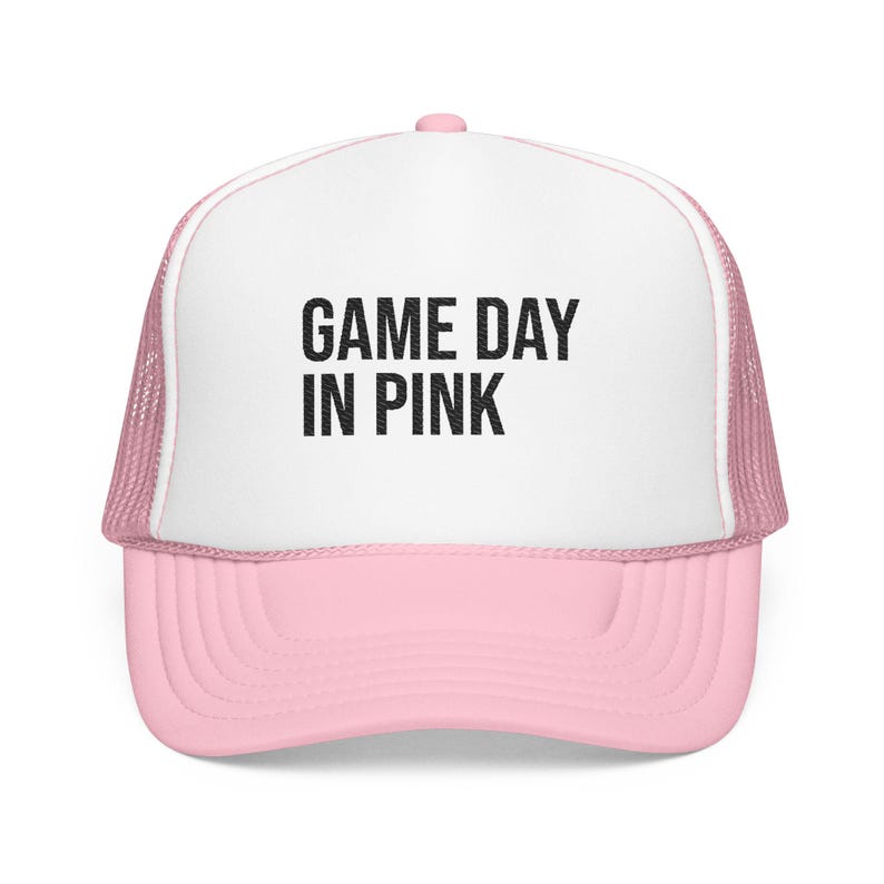 Pink Game Day Trucker Hat, Embroidered Women's Sports Cap, Pink Out Football Outfit image 2