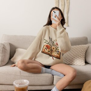 Book Lover Sweatshirt, Floral Open Book Crewneck, Reader Gift, Librarian Teacher Bookish Sweater image 4