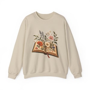 Book Lover Sweatshirt, Floral Open Book Crewneck, Reader Gift, Librarian Teacher Bookish Sweater image 1