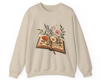 Book Lover Sweatshirt, Floral Open Book Crewneck, Reader Gift, Librarian Teacher Bookish Sweater
