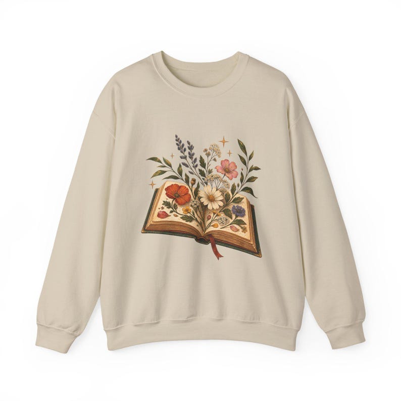 Book Lover Sweatshirt, Floral Open Book Crewneck, Reader Gift, Librarian Teacher Bookish Sweater image 1