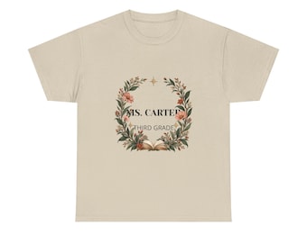 Personalized Teacher Name Tee, Floral Wreath Design, Grade Level Gift (Customizable)