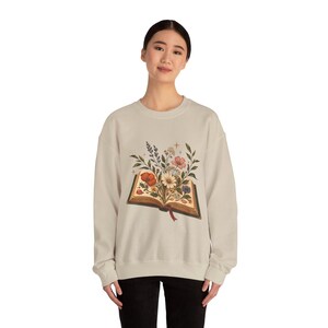 Book Lover Sweatshirt, Floral Open Book Crewneck, Reader Gift, Librarian Teacher Bookish Sweater image 5