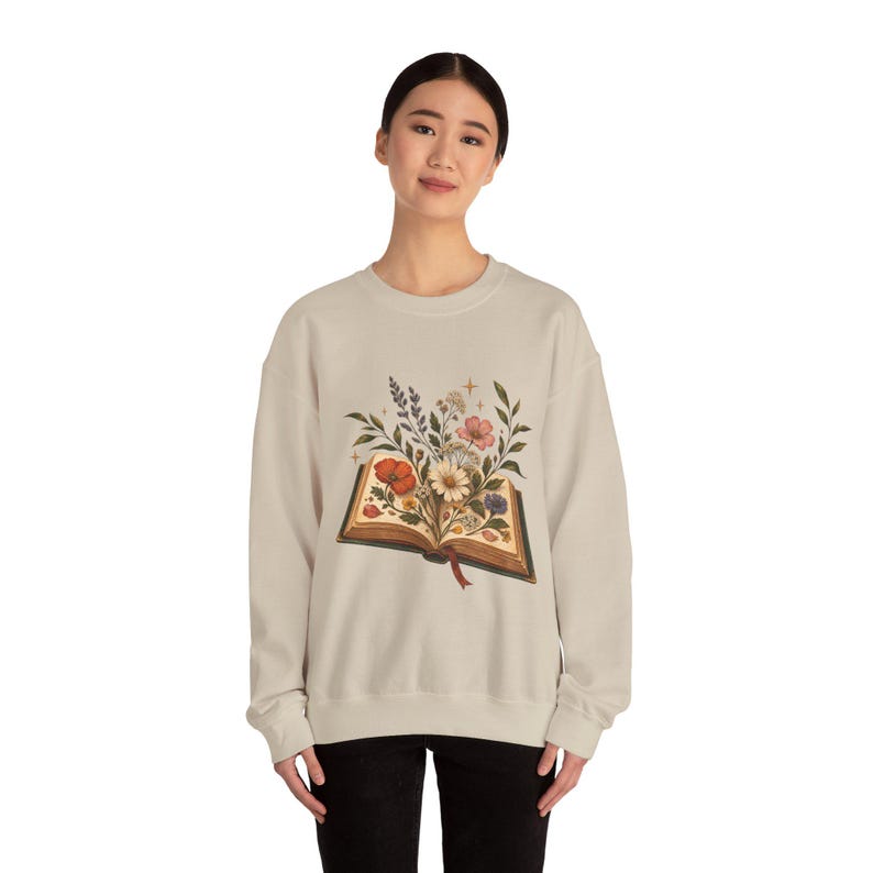 Book Lover Sweatshirt, Floral Open Book Crewneck, Reader Gift, Librarian Teacher Bookish Sweater image 5