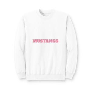 MUSTANGS Pink Puff Print Sweatshirt, School Spirit Crewneck, Pink Out Game Day Shirt image 1