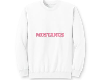 Sudadera rosa con estampado de los Mustangs, sudadera de cuello redondo con el espíritu escolar, camiseta rosa para el día del partido.