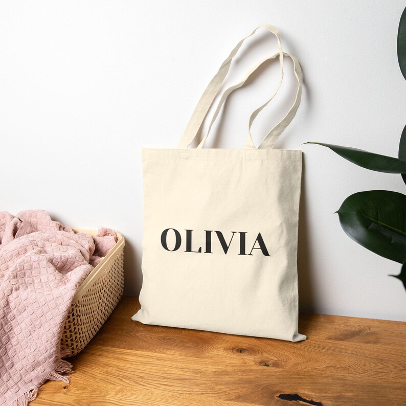 Personalized Name Tote Bag, Custom Cotton Canvas, Minimalist Everyday Book Bag image 5