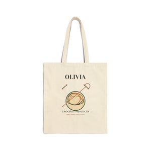 Personalized Crochet Tote Bag, Custom Name Yarn Lover Gift, Cotton Project Carry Bag image 1