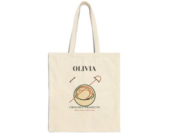 Bolso de ganchillo personalizado, regalo para amantes del tejido con nombre personalizado, bolsa de transporte para proyectos de algodón.