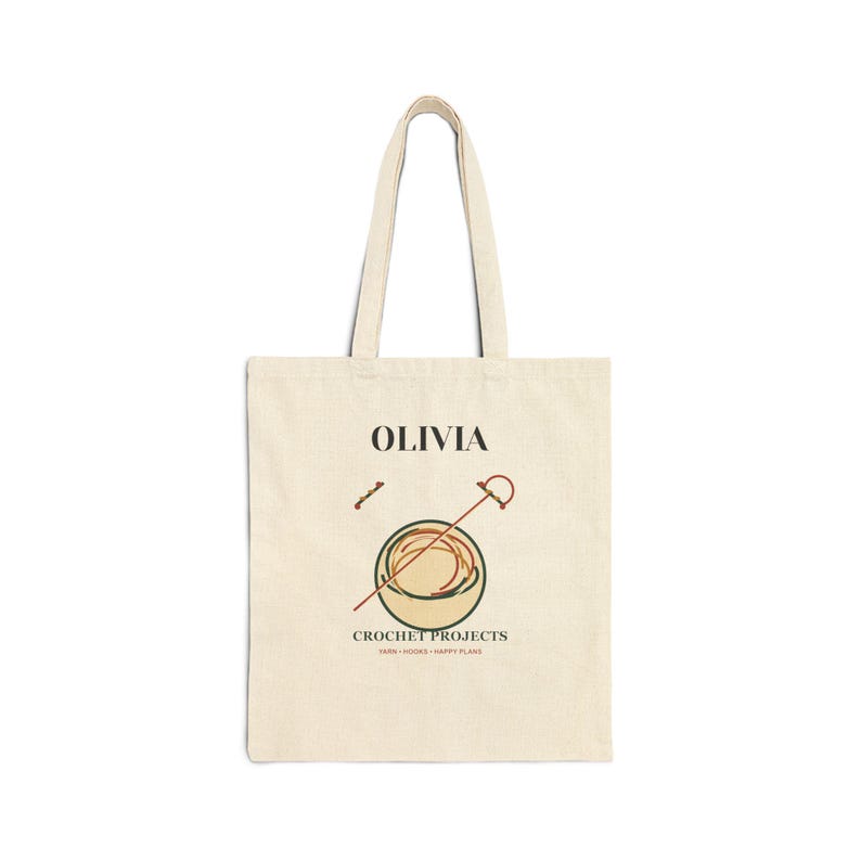 Personalized Crochet Tote Bag, Custom Name Yarn Lover Gift, Cotton Project Carry Bag image 1