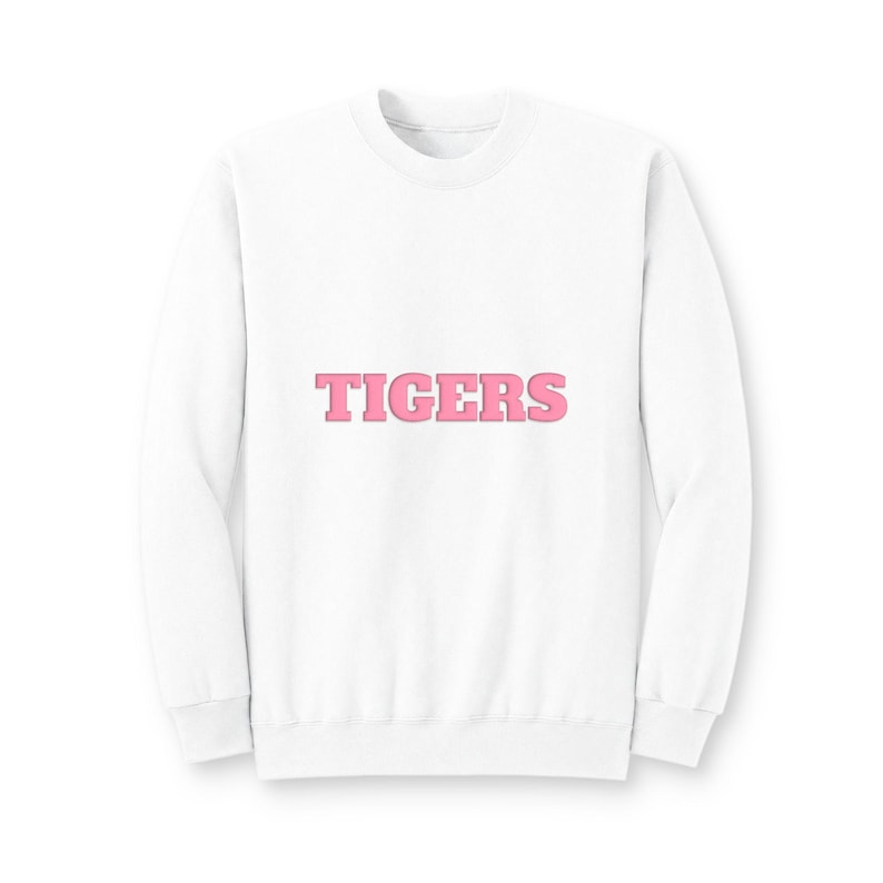 TIGERS Pink Puff Print Sweatshirt, Pink Out School Spirit Crewneck, Game Day Sports Mom Gift image 1