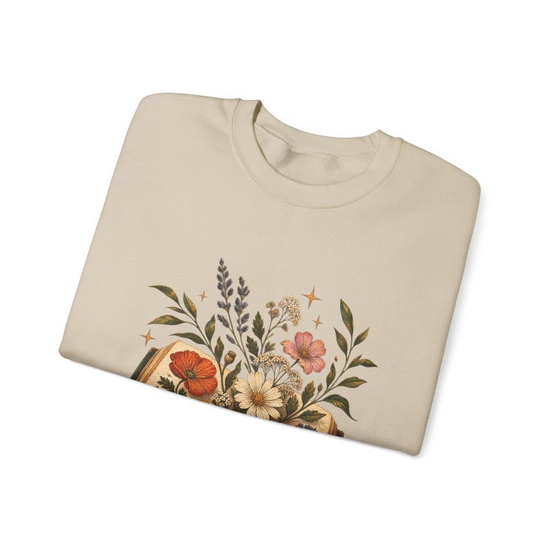 Book Lover Sweatshirt, Floral Open Book Crewneck, Reader Gift, Librarian Teacher Bookish Sweater image 2