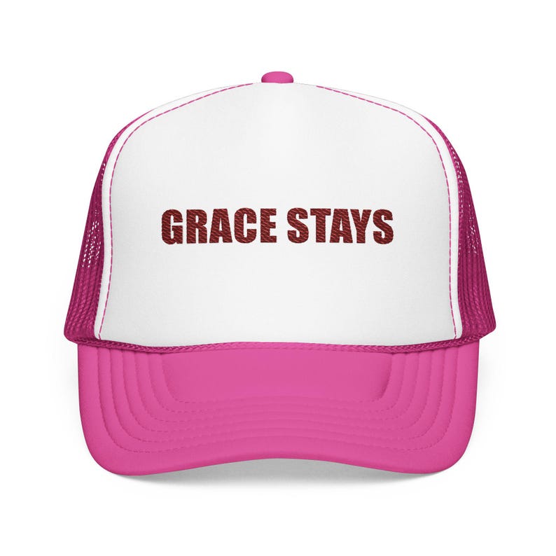 Grace Stays Christian Embroidered Hat, Faith Trucker Cap for Women, Christian Encouragement Gift image 1